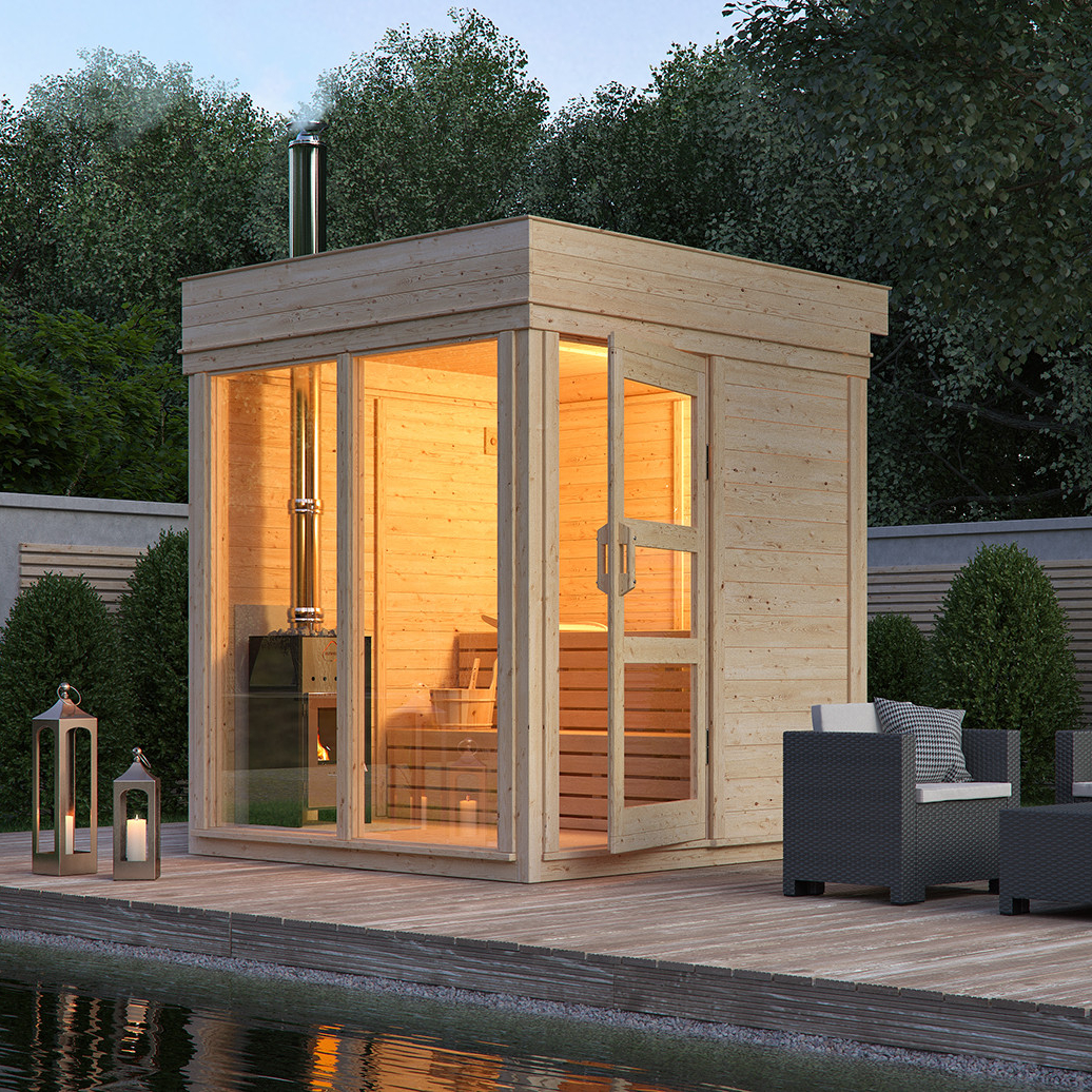 Customize 2-4 People Outdoor Wood Steam Sauna Room With Changing Rooms