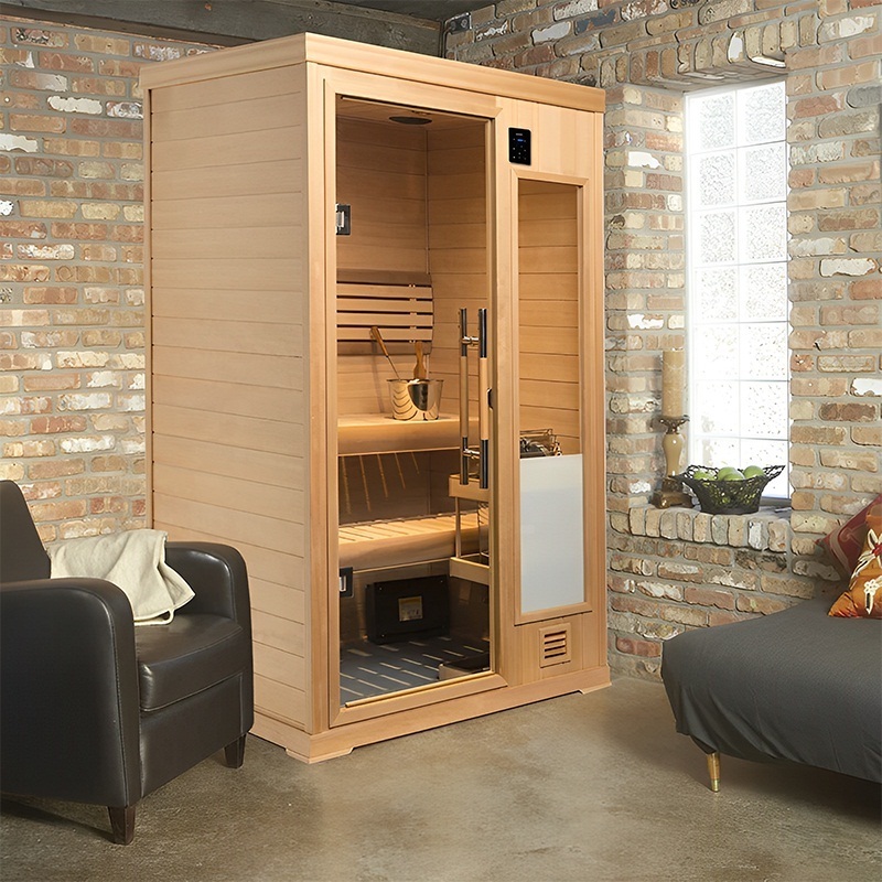 Custom Interior Canadian Pure Red Cedar Traditional Steam Sauna Room 8mm Tempered Glass Door