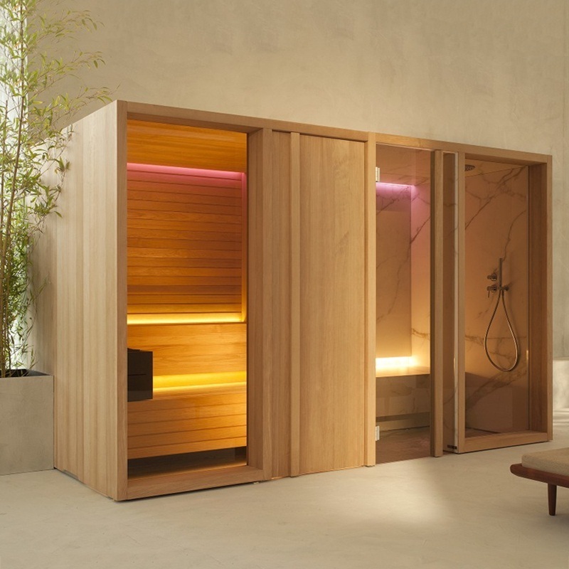 Custom Multi-Functional Wooden Shower Steam Sauna Room With Tempered Glass Door