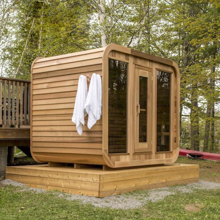 Traditional Outdoor 5 Person Combined Garden Sauna Square Wooden Sauna And Steam Room