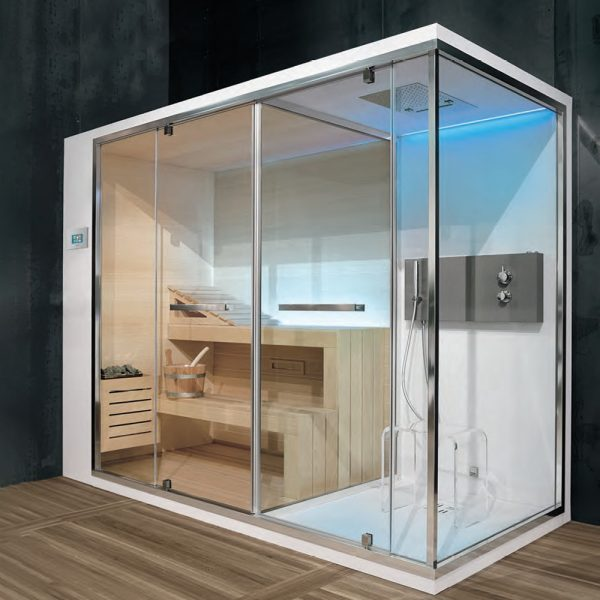 Custom Multi-Functional Wooden Shower Steam Sauna Room With Tempered Glass Door