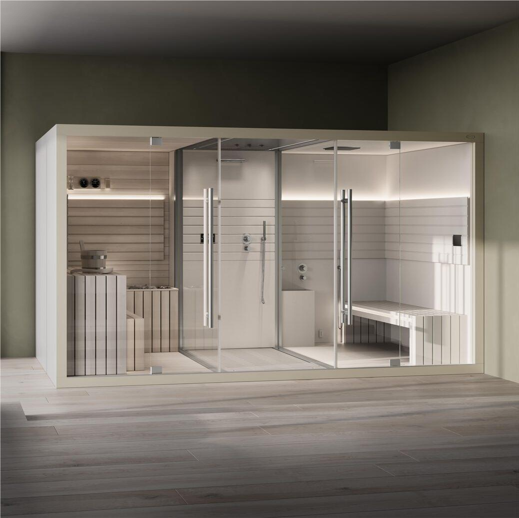 Custom Multi-Functional Wooden Shower Steam Sauna Room With Tempered Glass Door