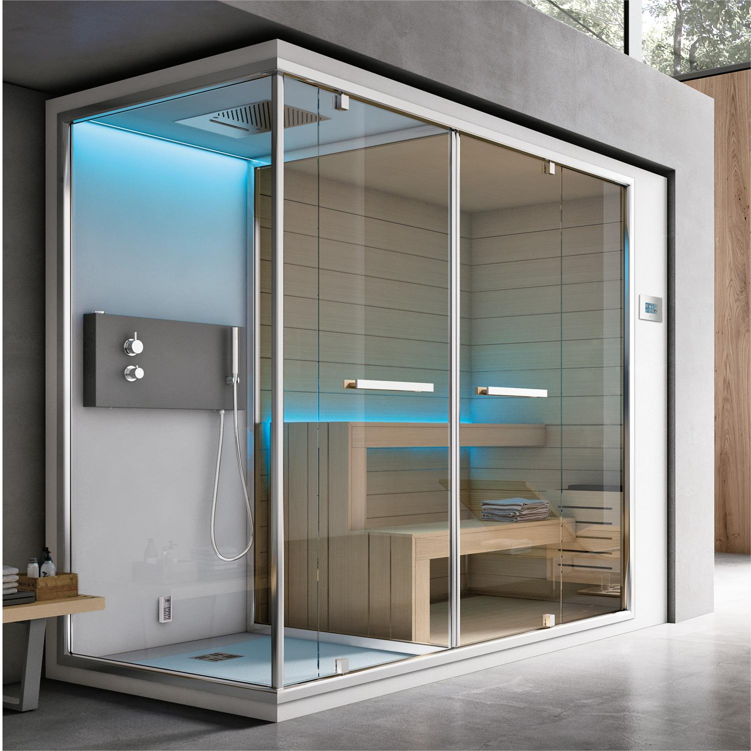 Custom Multi-Functional Wooden Shower Steam Sauna Room With Tempered Glass Door