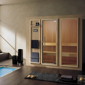 Custom Interior Canadian Pure Red Cedar Traditional Steam Sauna Room 8mm Tempered Glass Door