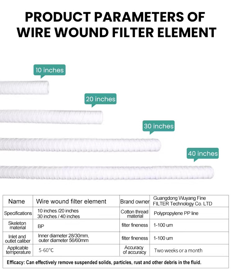 10 20 30 40 Inch 1 5 10 20 50 100 Micron PP String Wound Filter Cartridge For Water Treatment Prefiltration