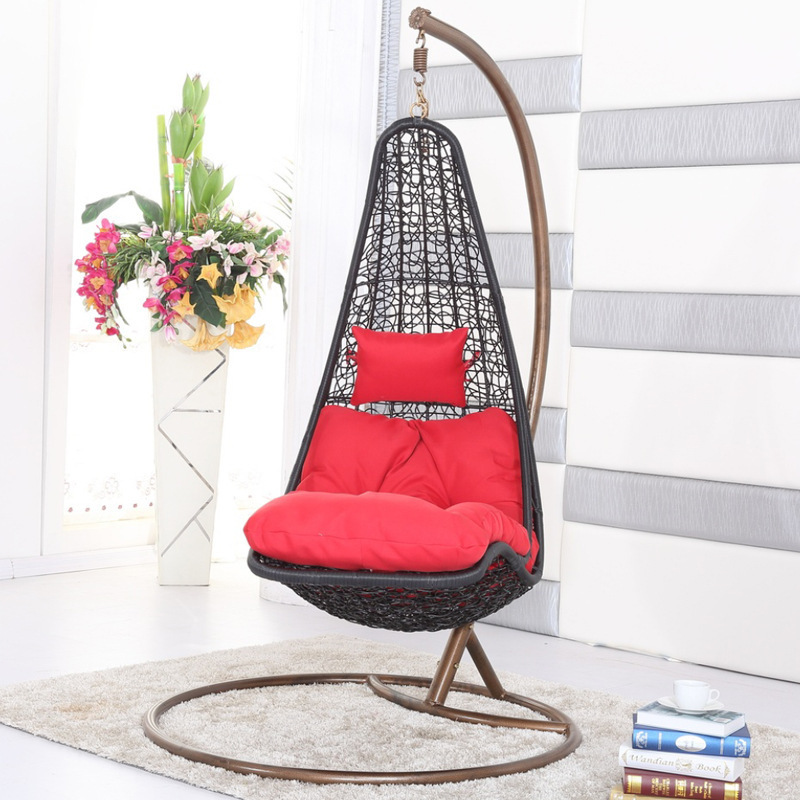 Modern Design Outdoor Furniture Waterproof Metal and Wood Garden Rattan Swing Chair for Patio with Fabric Material