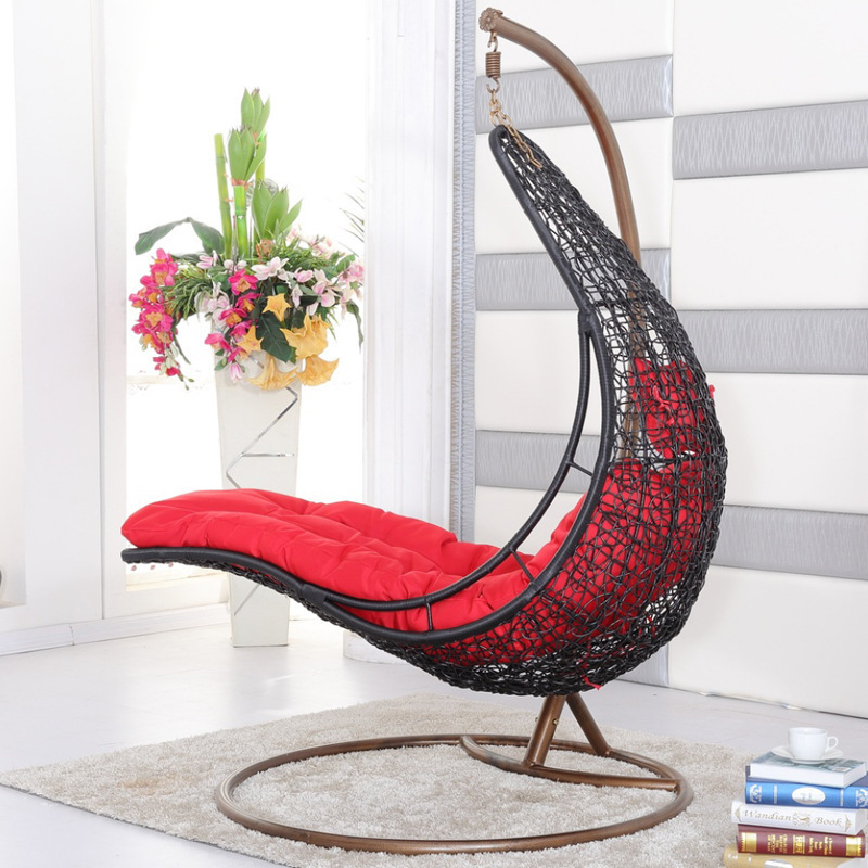 Modern Design Outdoor Furniture Waterproof Metal and Wood Garden Rattan Swing Chair for Patio with Fabric Material