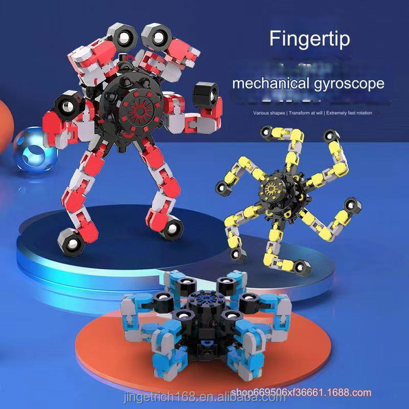 Explosive luminous fidget spinner changeable mechanical gyroscopic face changing toy Octopus robot glow-in-the-dark gyro toy