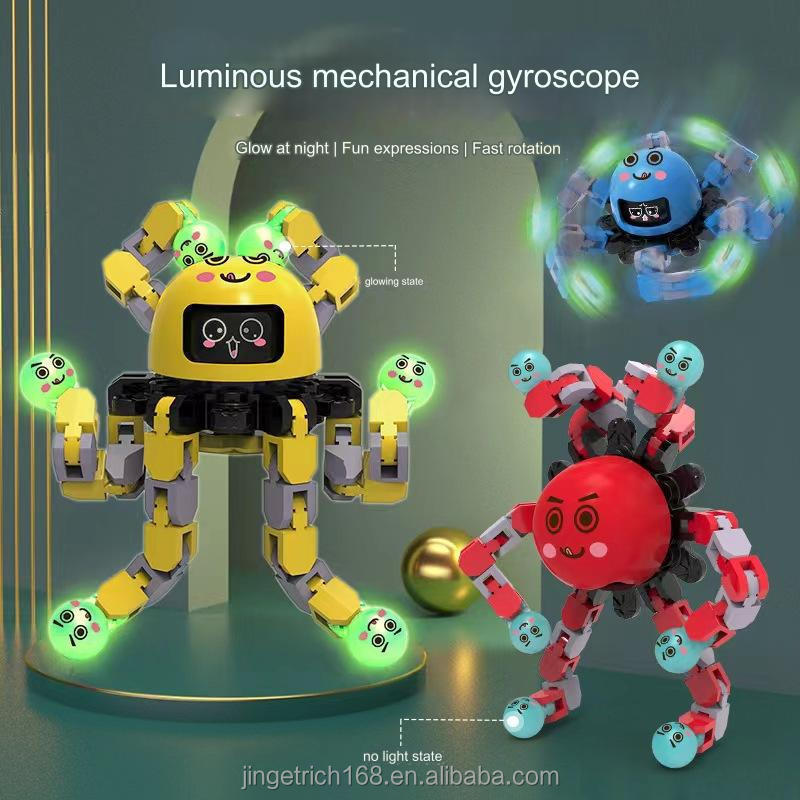 Explosive luminous fidget spinner changeable mechanical gyroscopic face changing toy Octopus robot glow-in-the-dark gyro toy