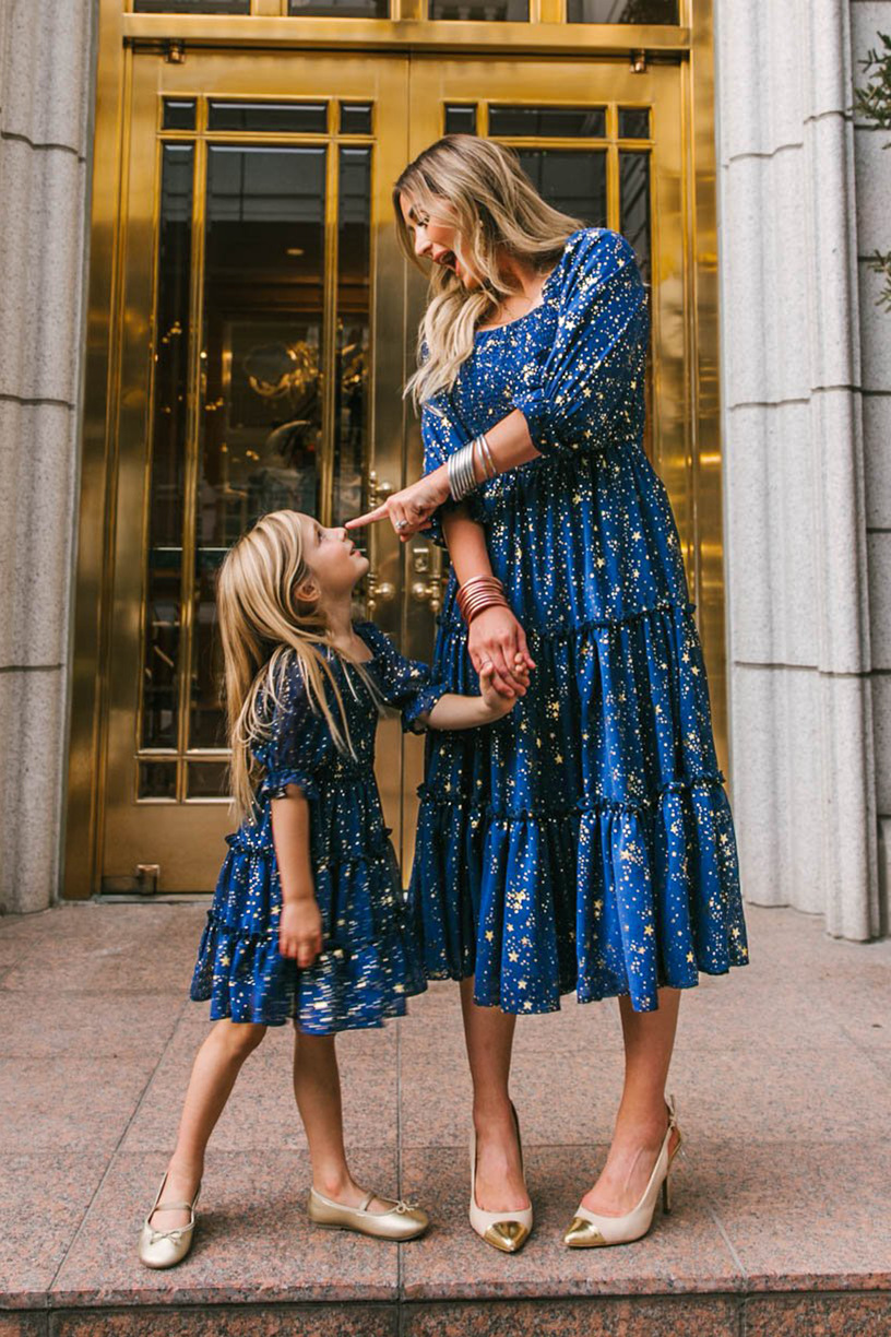 Summer Cute Mother Daughter Matching Clothes Dresses Elegant Floral Puff Sleeve Dress Polyester Woven Simple 100% Polyester Midi Custom Logo Printed Embroidered