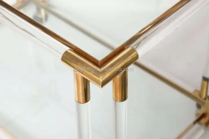 New Design Acrylic Hand Trolley Crystal Gold Food Cart Hotel Trolley Metal Wheel stainless steel cart glass serving cart