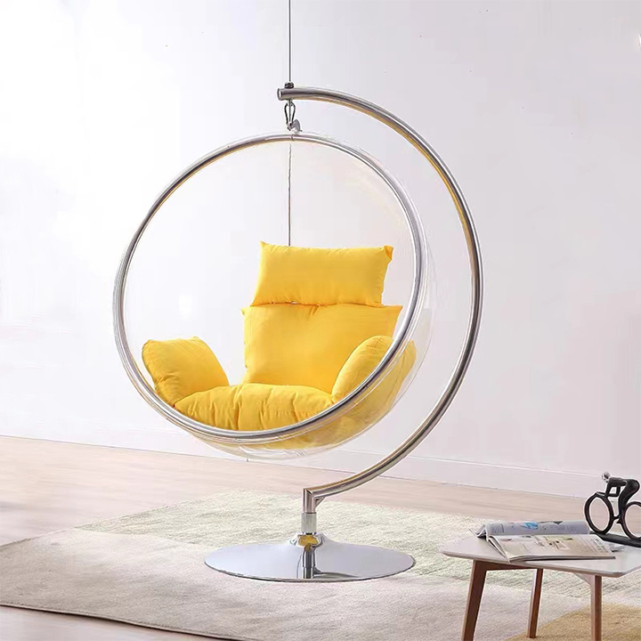 Golden Sliver frame Transparent hanging chairs Swing Floor Stand acrylic Bubble Chair for living room furniture