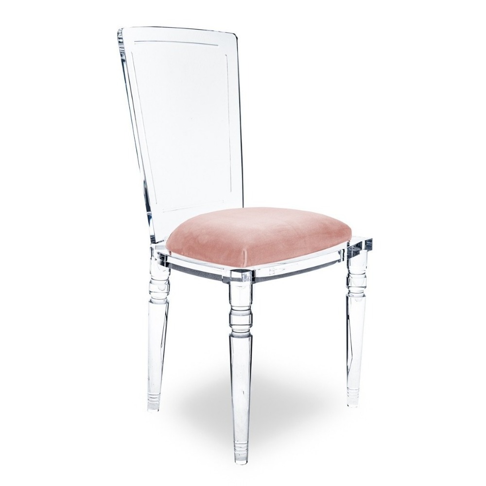 Transparent Acrylic Chair Lucite Wedding Chair Pink Cushion Dining Chair with High Backrest