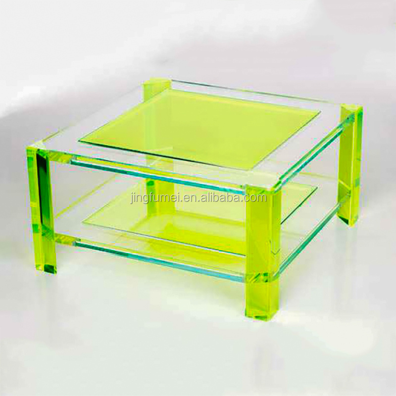 Custom Color Small Square Coffee Table Acrylic Aquarium Table with No Legs