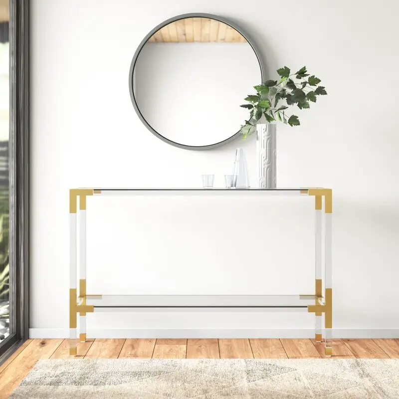 Luxury  Acrylic Corner Table Stainless Steel Console Table Acrylic Console Table glass entry desk