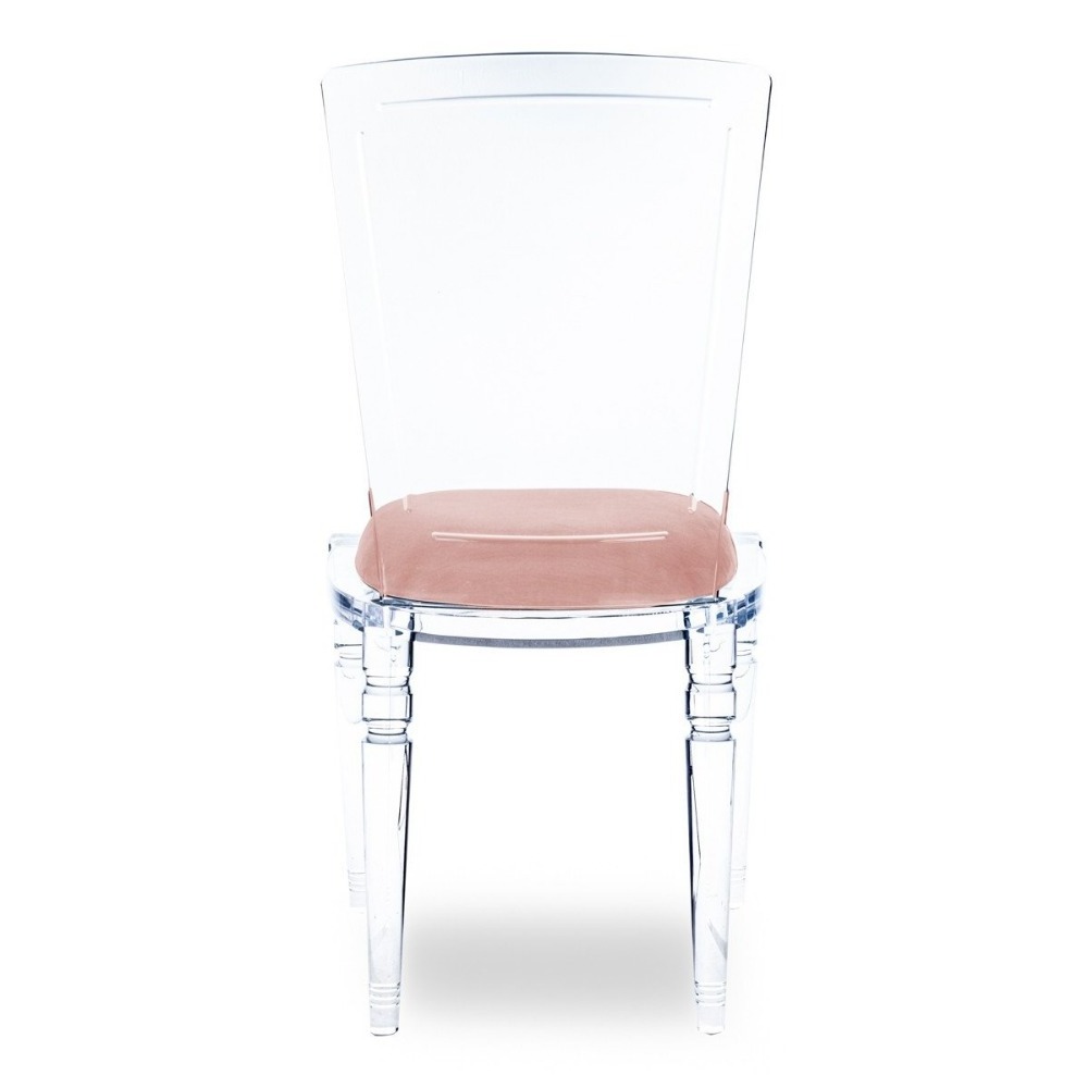 Transparent Acrylic Chair Lucite Wedding Chair Pink Cushion Dining Chair with High Backrest