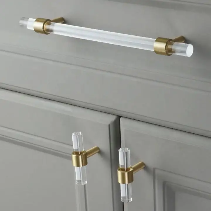 Low price  Drawer Pulls Handles Gold Clear Dresser Pulls Knob Kitchen Cabinet Door Handles Pull Knobs Closet Acrylic Handles