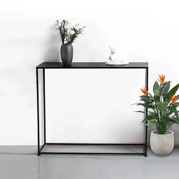 New arrival Black metal rock top living room furniture rectangle metal  console table home use side table