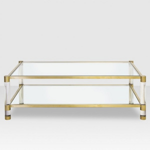 Fancy Square Stainless Steel Gold Coffee Table Acrylic Clear Metal Table manufacturer