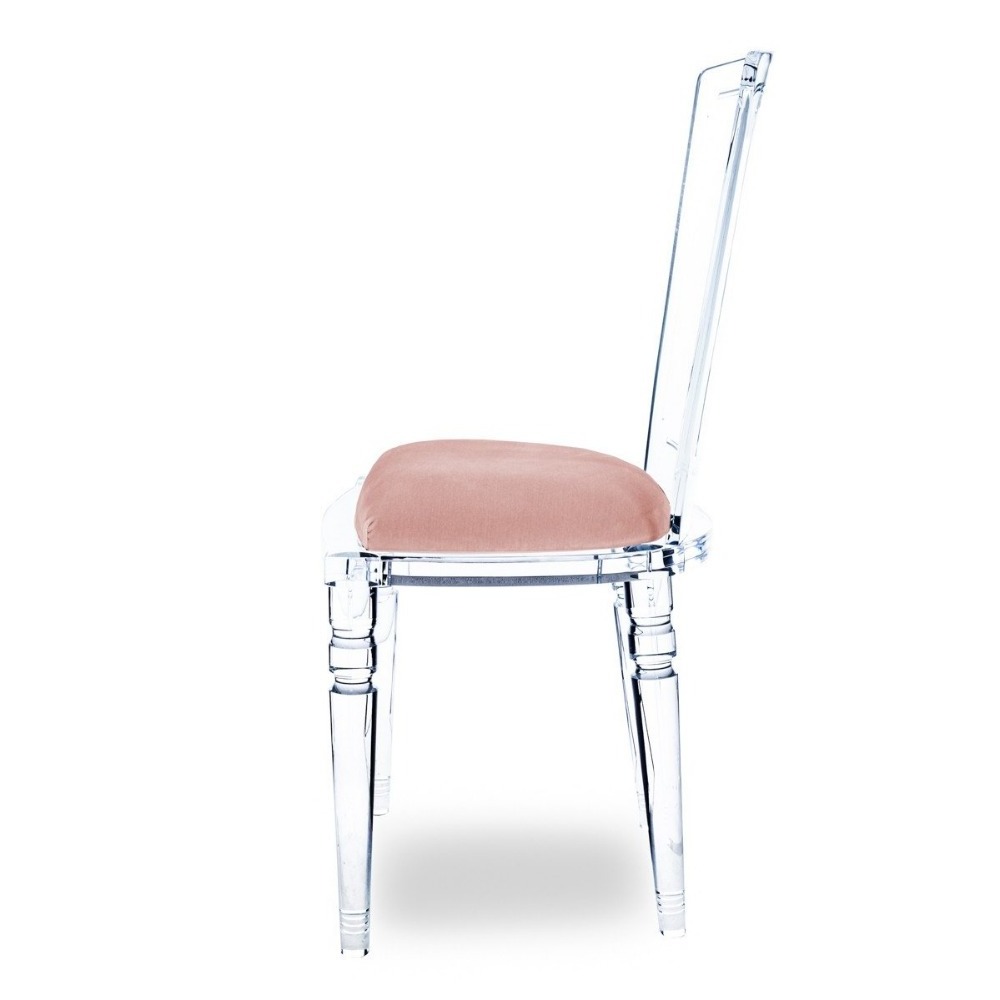 Transparent Acrylic Chair Lucite Wedding Chair Pink Cushion Dining Chair with High Backrest