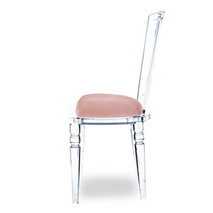 Transparent Acrylic Chair Lucite Wedding Chair Pink Cushion Dining Chair with High Backrest