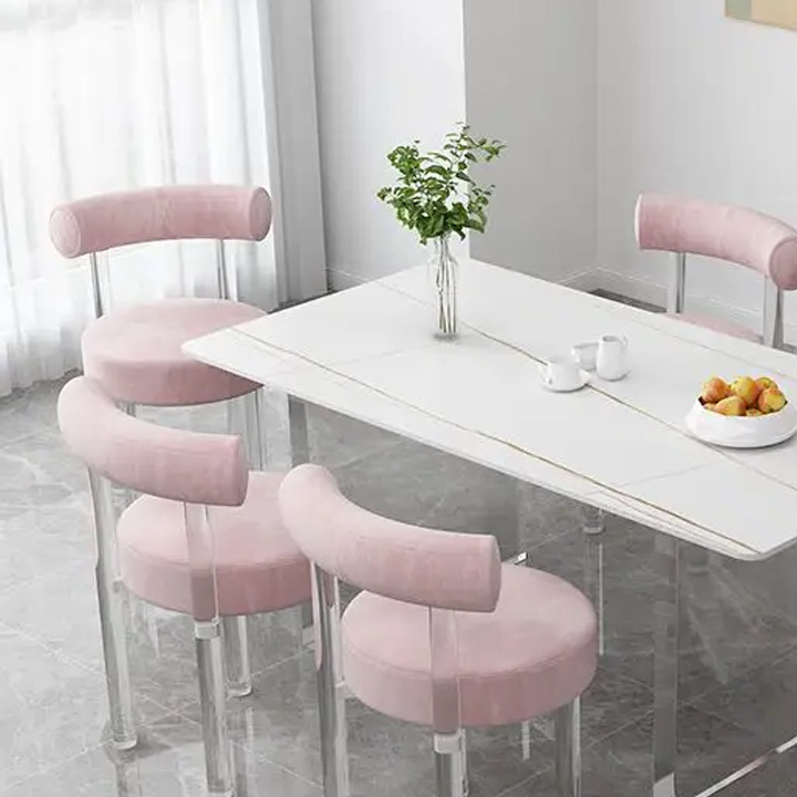 Wholesale Restaurant Nordic Room Modern Acrylic Crystal Make Up Artist Dining Chairs Pink velvet living room chair