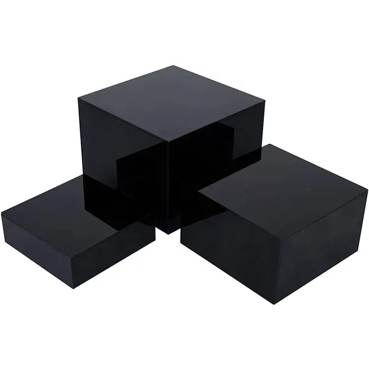 Creative  Acrylic Riser Colored Clear Plexiglass Cube Glossy Black Acrylic Cube Display Nesting Risers with Hollow Bottoms