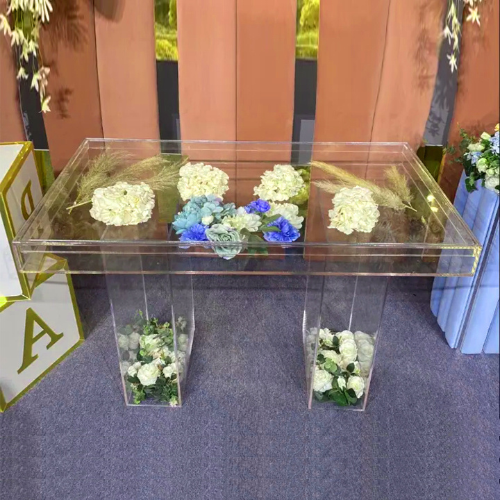 Factory made Custom clear ghost wedding furniture bride and groom acrylic dining table for event table