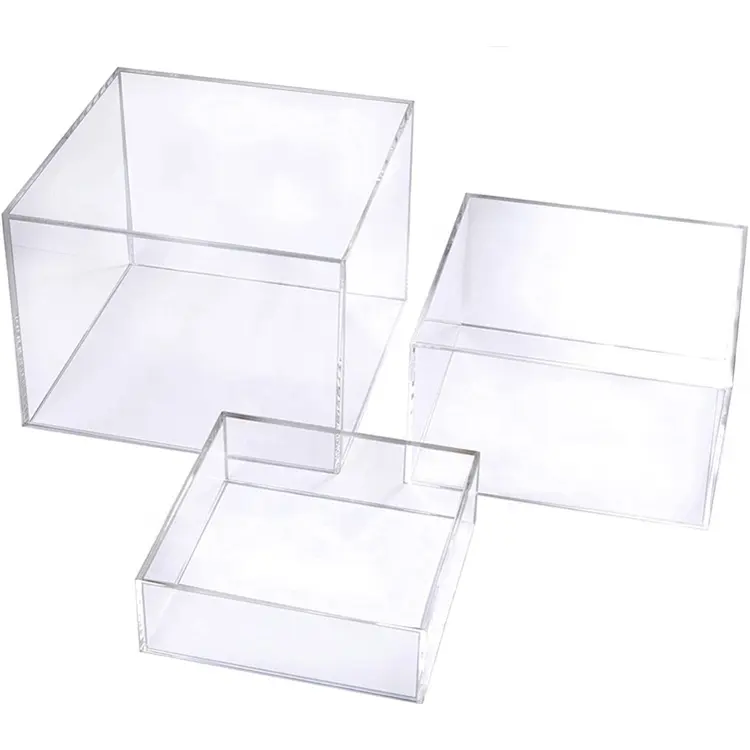 Creative  Acrylic Riser Colored Clear Plexiglass Cube Glossy Black Acrylic Cube Display Nesting Risers with Hollow Bottoms