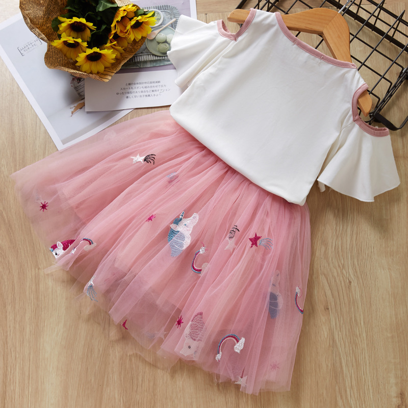 Girls Clothing Sets 2024 Summer Baby girl casual suit Kids Clothes ruffle T-shirt+tulle skirt Children Suit 3-8yrs