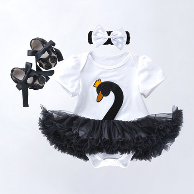 Wholesale Newborn cotton flutter lace sleeve romper and tutu skirts set headband romper tutu baby clothing set