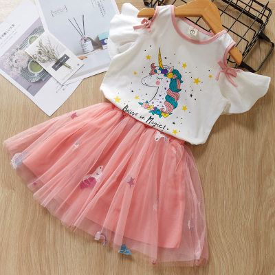 Girls Clothing Sets 2024 Summer Baby girl casual suit Kids Clothes ruffle T-shirt+tulle skirt Children Suit 3-8yrs