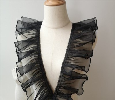 Custom Black Ruffle Embroidery Embroidered Lace Trimming Dress Lace Fabric Edge Brim Trim Ribbons 10cm Wide