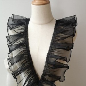 Custom Black Ruffle Embroidery Embroidered Lace Trimming Dress Lace Fabric Edge Brim Trim Ribbons 10cm Wide