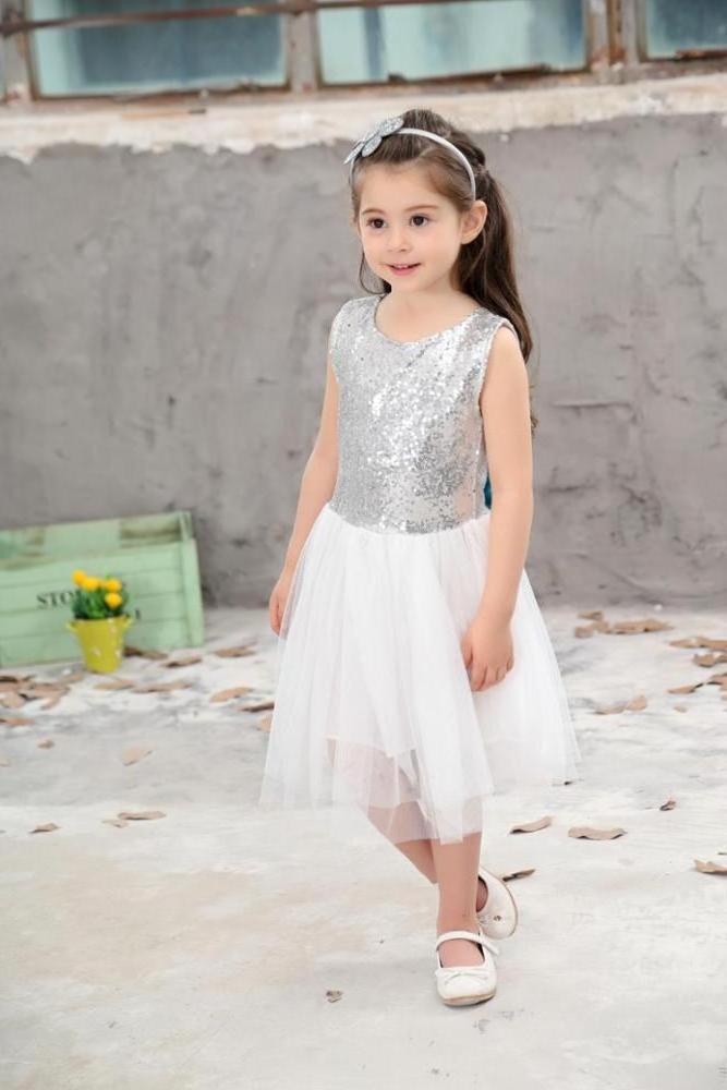 Children clothing Princess Fancy Girls party Dress Summer sequin white tulle Skirt Kids toddler Clothes Girls Dresses