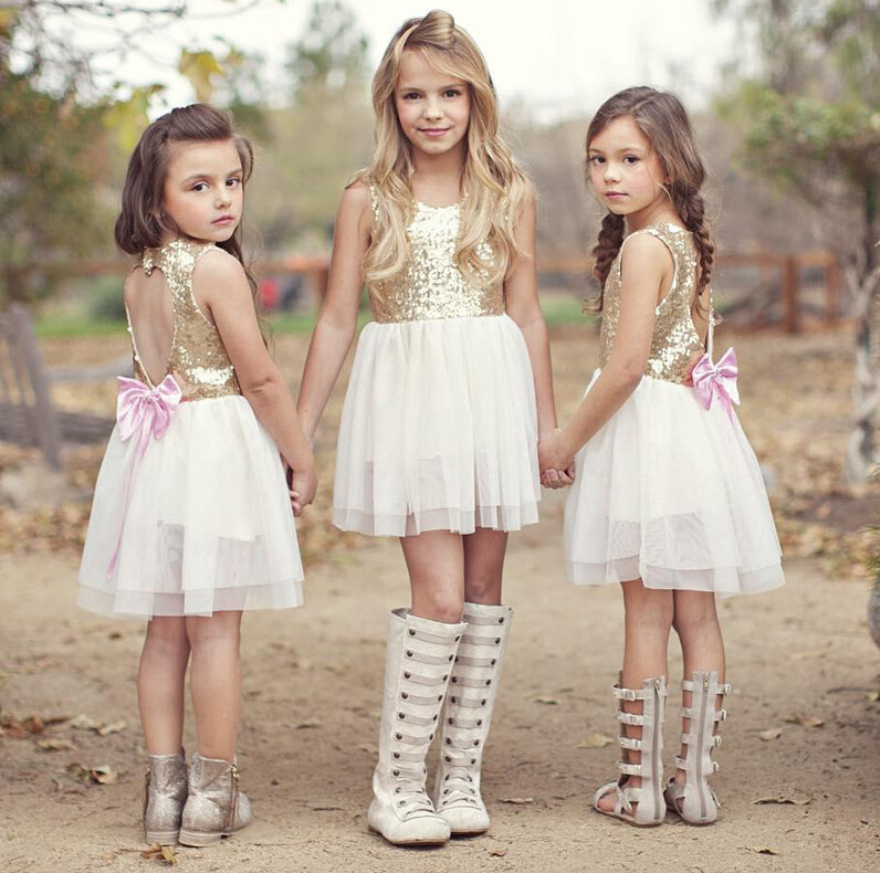 Children clothing Princess Fancy Girls party Dress Summer sequin white tulle Skirt Kids toddler Clothes Girls Dresses