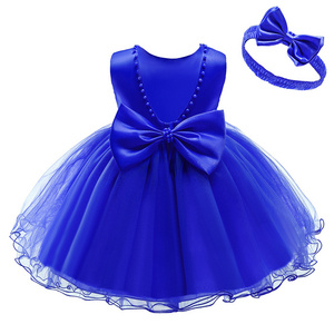 Wholesales Kids Gown Infant Clothing Birthday Pageant Party beading Formal Tulle Baby Dress Flower Girl Dress With Big Bow