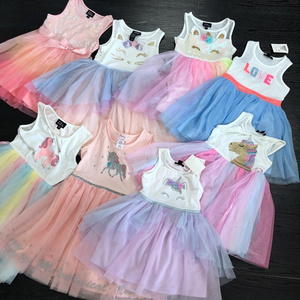 kids baby summer dresses children clothes mixed style Print Rainbow Layered Tulle dress for girls