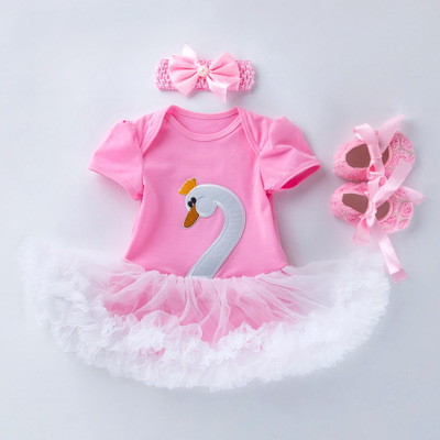 Wholesale Newborn cotton flutter lace sleeve romper and tutu skirts set headband romper tutu baby clothing set