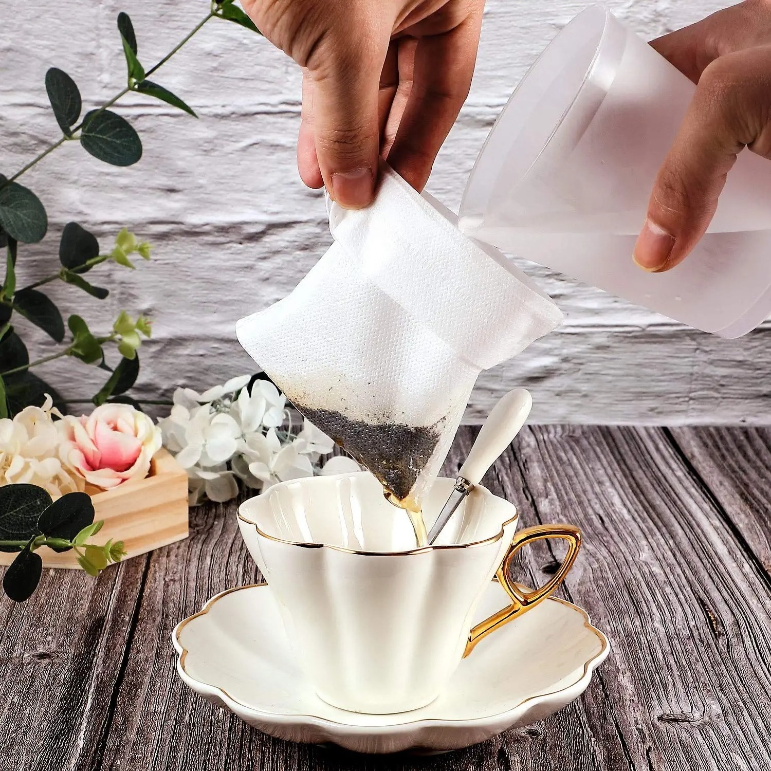 Natural Disposable Empty non woven fabric Tea Bags for Loose Leaf Tea with Drawstring