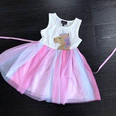 kids baby summer dresses children clothes mixed style Print Rainbow Layered Tulle dress for girls