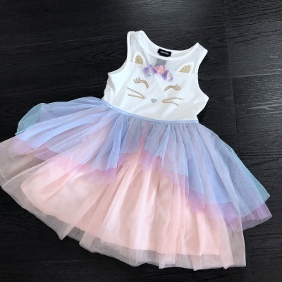 kids baby summer dresses children clothes mixed style Print Rainbow Layered Tulle dress for girls