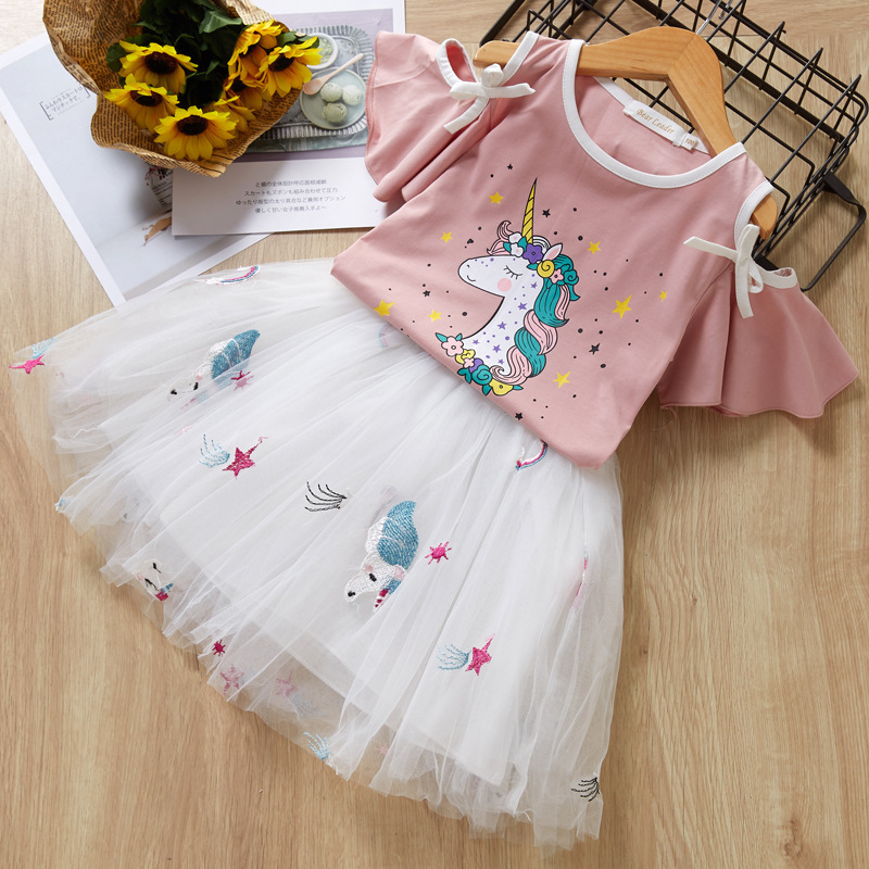 Girls Clothing Sets 2024 Summer Baby girl casual suit Kids Clothes ruffle T-shirt+tulle skirt Children Suit 3-8yrs