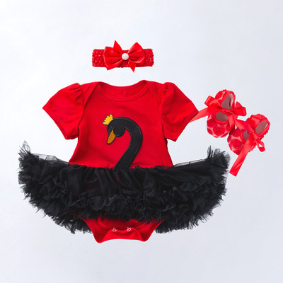 Wholesale Newborn cotton flutter lace sleeve romper and tutu skirts set headband romper tutu baby clothing set