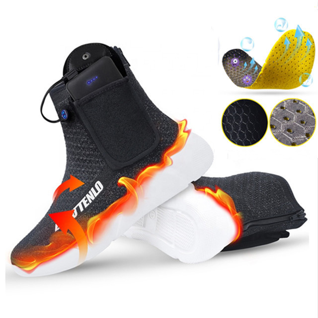 Outdoor snow ankle boots battery powered rechargeable heating foot warmer USB electrically heated shoes for men and women