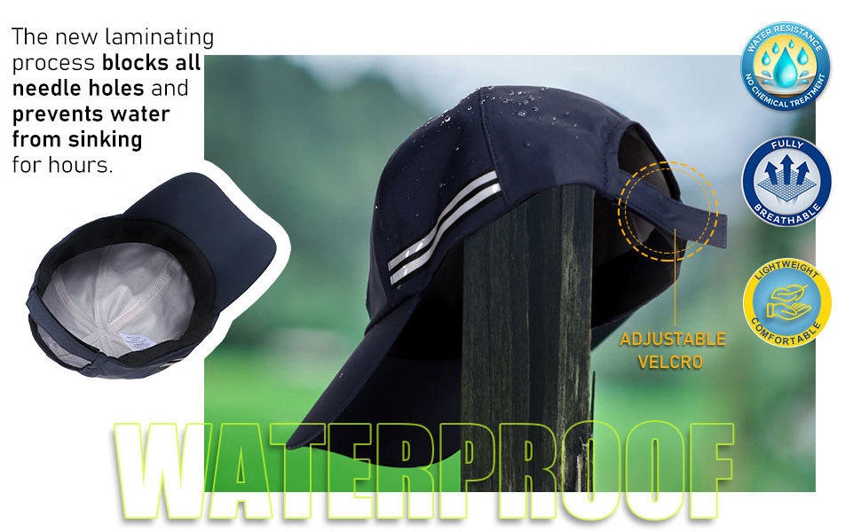 Unisex Classic Waterproof Baseball Cap Reflective Outdoor Rain Cap UPF 50+ Breathable Sport Running Hat