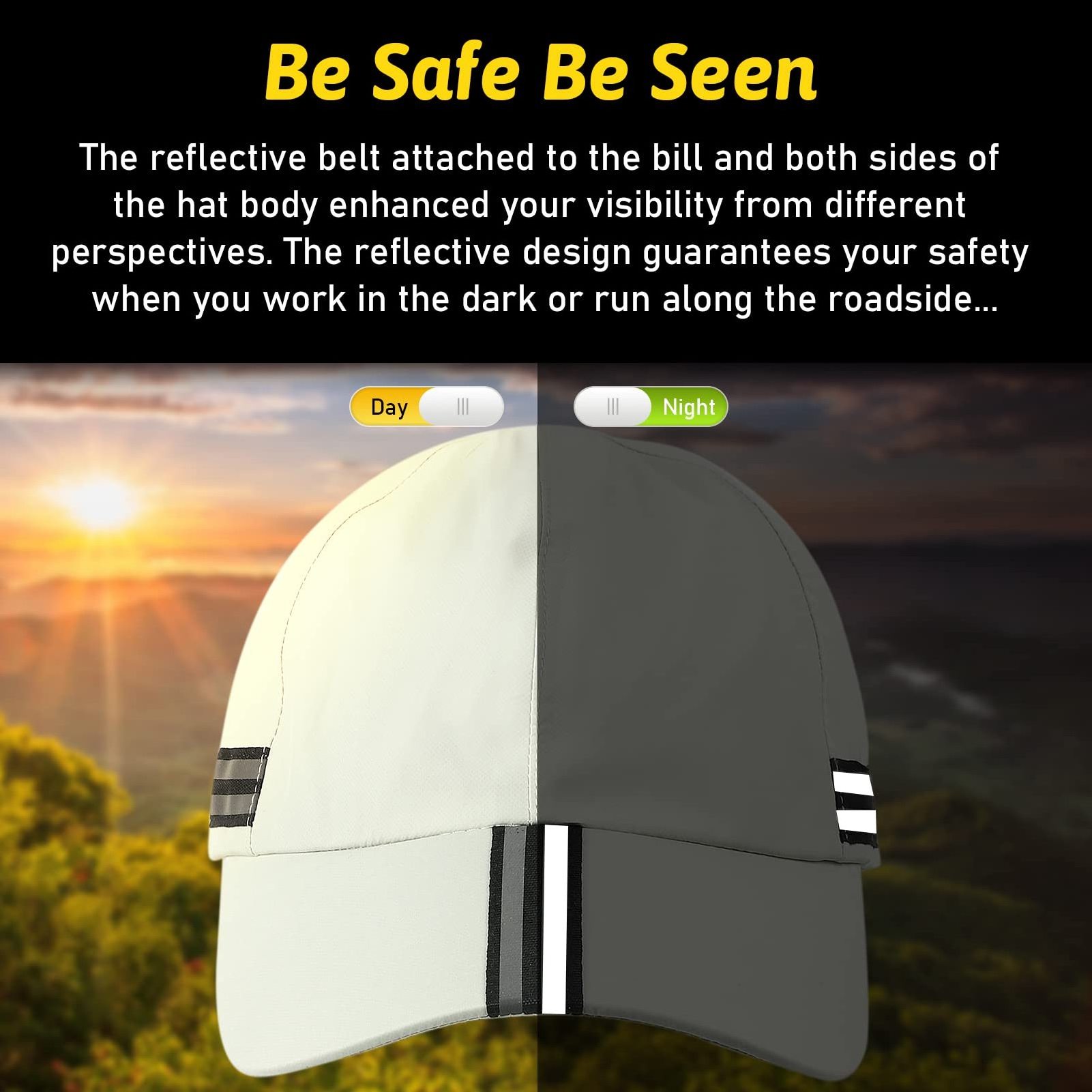 Unisex Classic Waterproof Baseball Cap Reflective Outdoor Rain Cap UPF 50+ Breathable Sport Running Hat