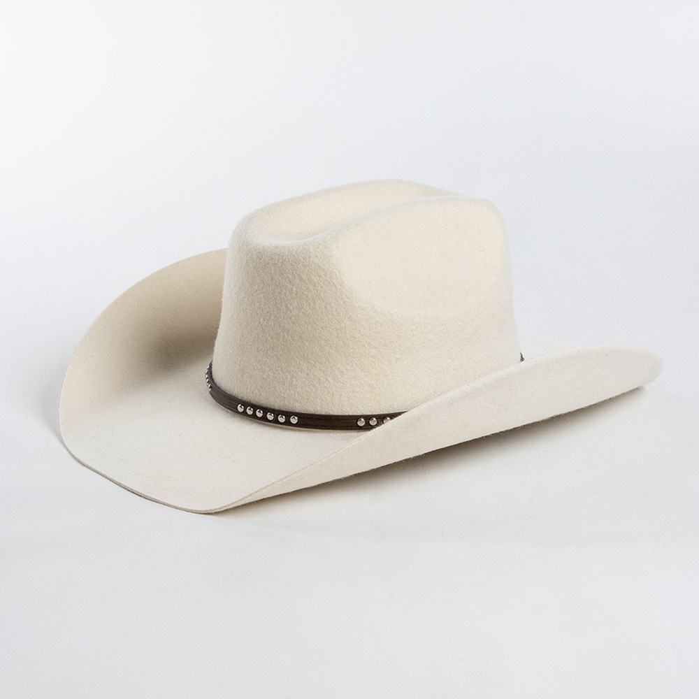 Custom Classic Felt Cowboy Hat Wide Brim Leather Hat Band Western Style Hat