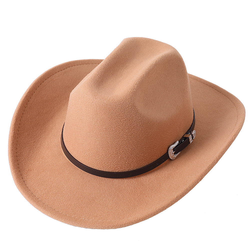 Custom Logo Classic Felt Wide Brim Western Cowboy Cowgirl Hat with Custom Belt