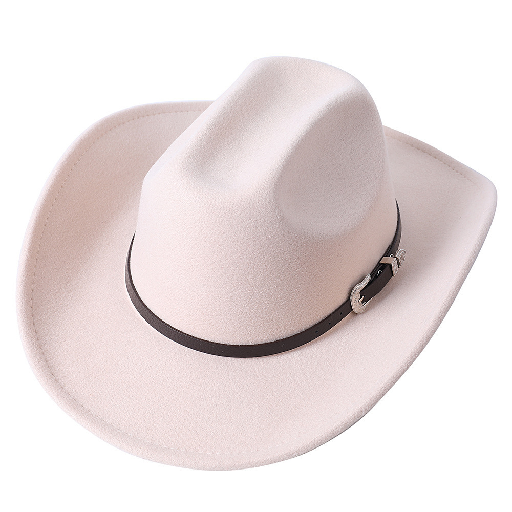 Custom Logo Classic Felt Wide Brim Western Cowboy Cowgirl Hat with Custom Belt